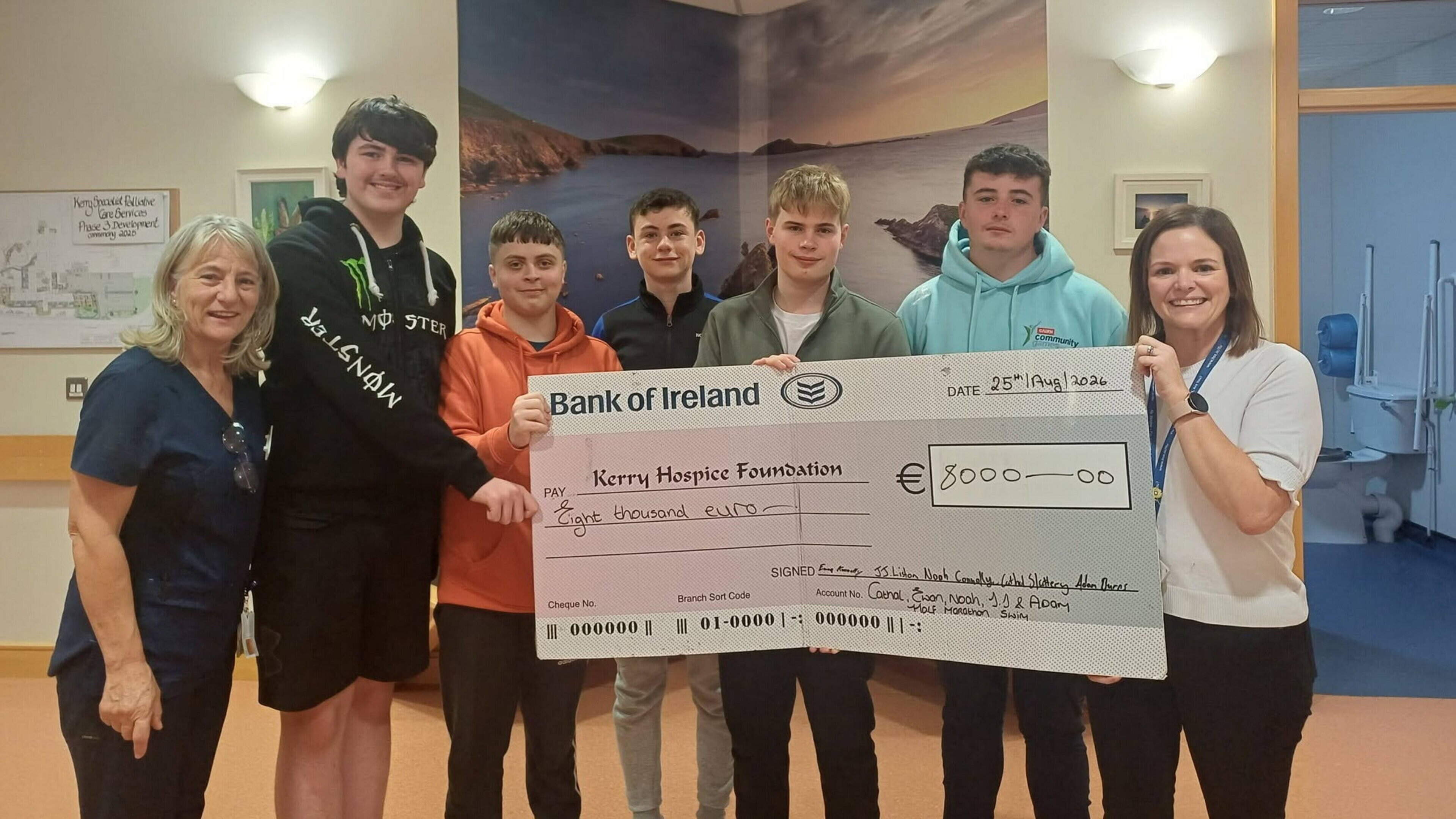 Teenagers raise €8k for Kerry Hospice Foundation through half-marathon swim fundraiser